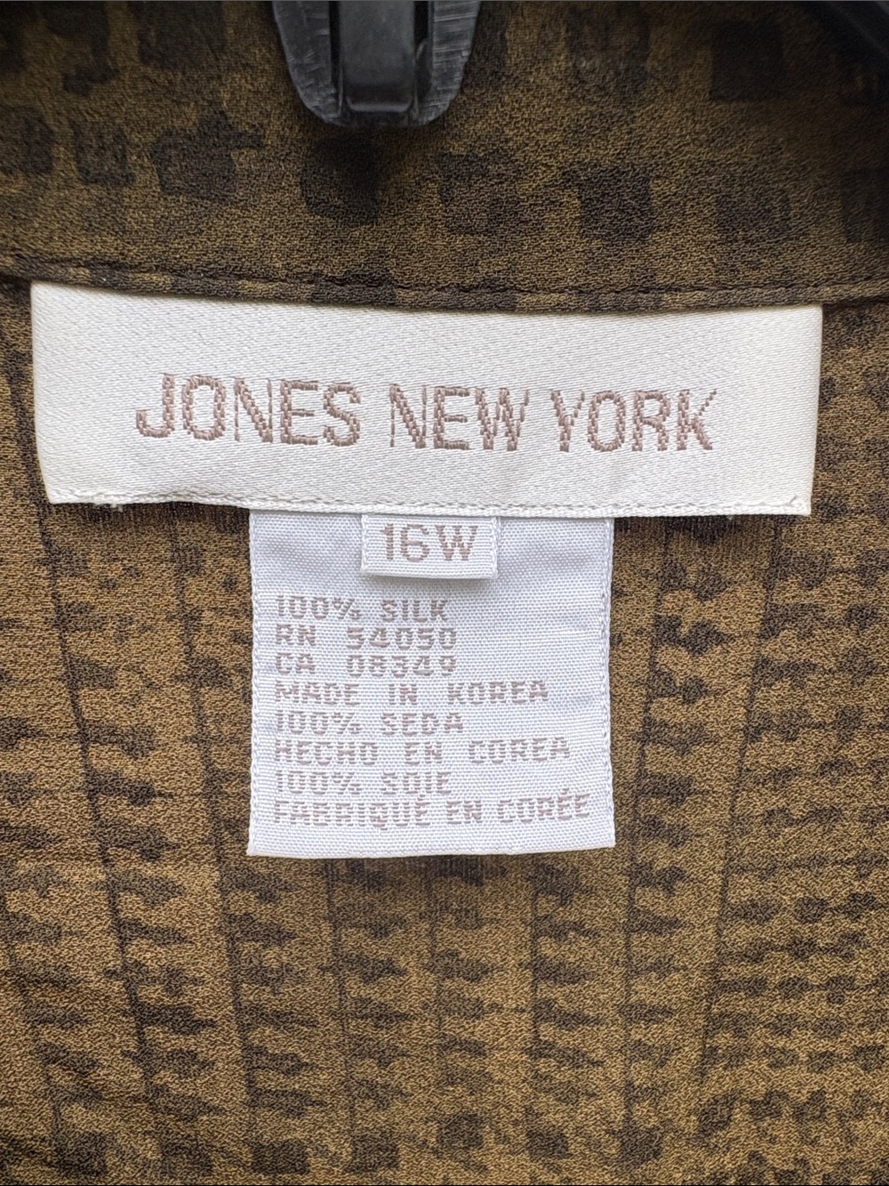 Jones New York Olive Brown Houndstooth Button-Up Blouse - Picture 2 of 11